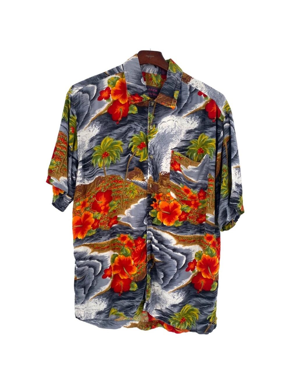 Hawaiian shirt men’s large Jack Hollywood grey orange red
